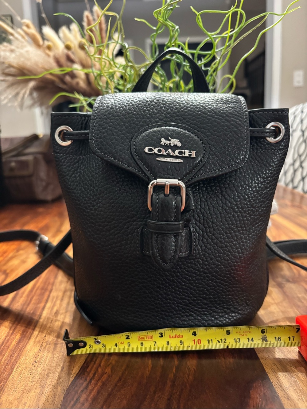 Coach Black Pebbled Leather Mini Drawstring Backpack